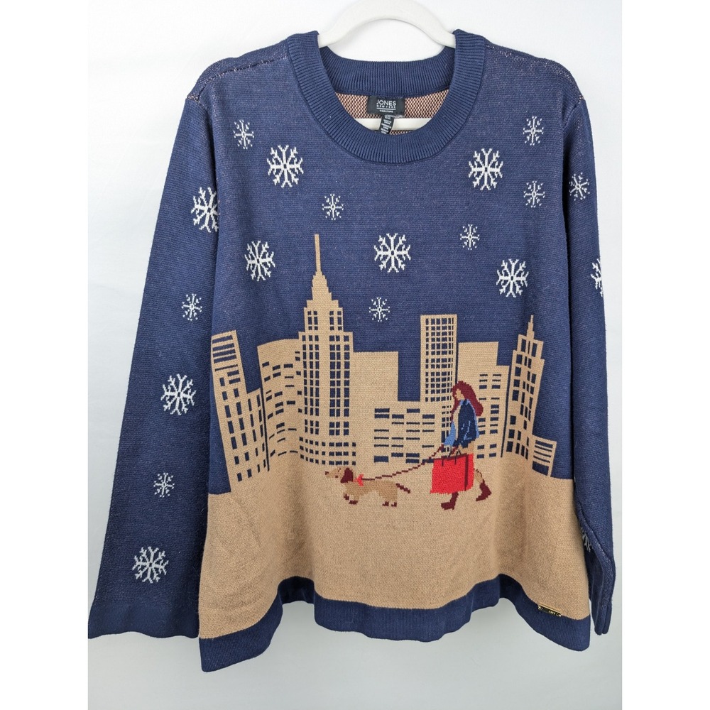 Winter City Girl Skyline Dog Sweater Sz XL Snowflake NYC Novelty Ugly Christmas
